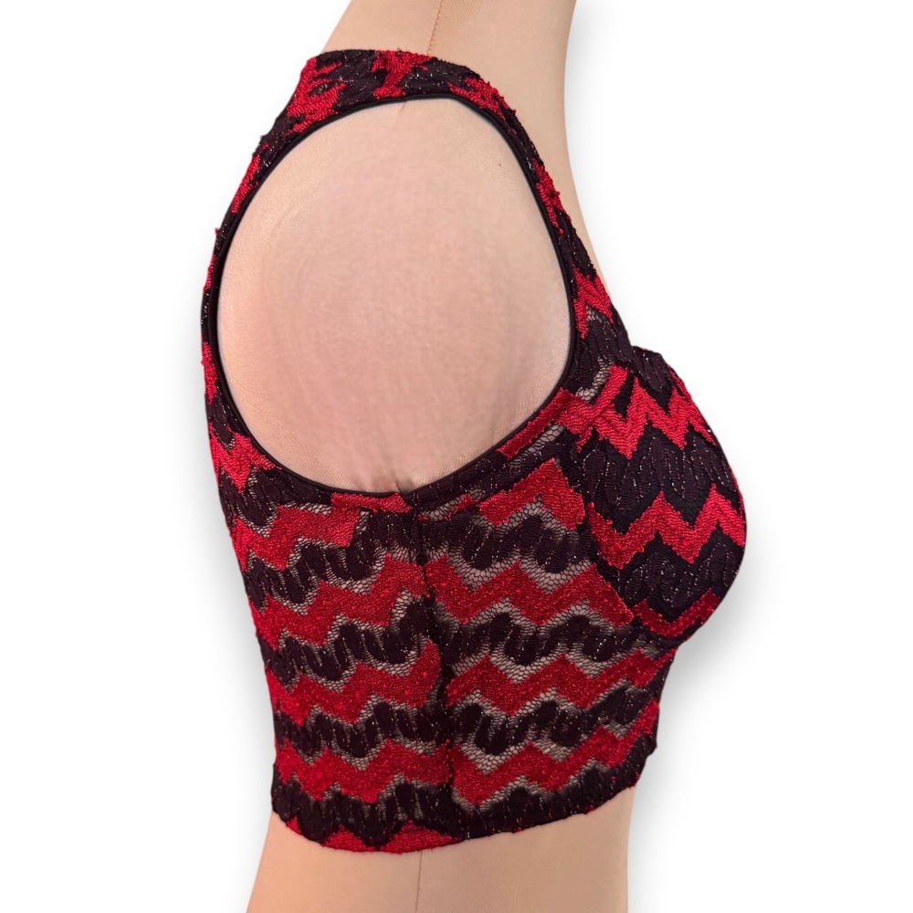 MONACO Red Black Lace Crop Top Bustier Size S - Picture 5 of 8